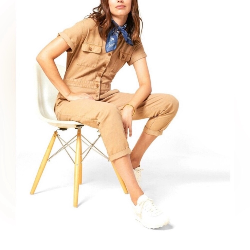 Outerknown Women Sand Tan Sort Sleeve S.E.A Suit Overall Jumpsuit Sz Small NWT